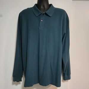 LL Bean Size XXL Reg Teal Green Soft 100% Cotton Long Sleeve Polo Shirt 236477